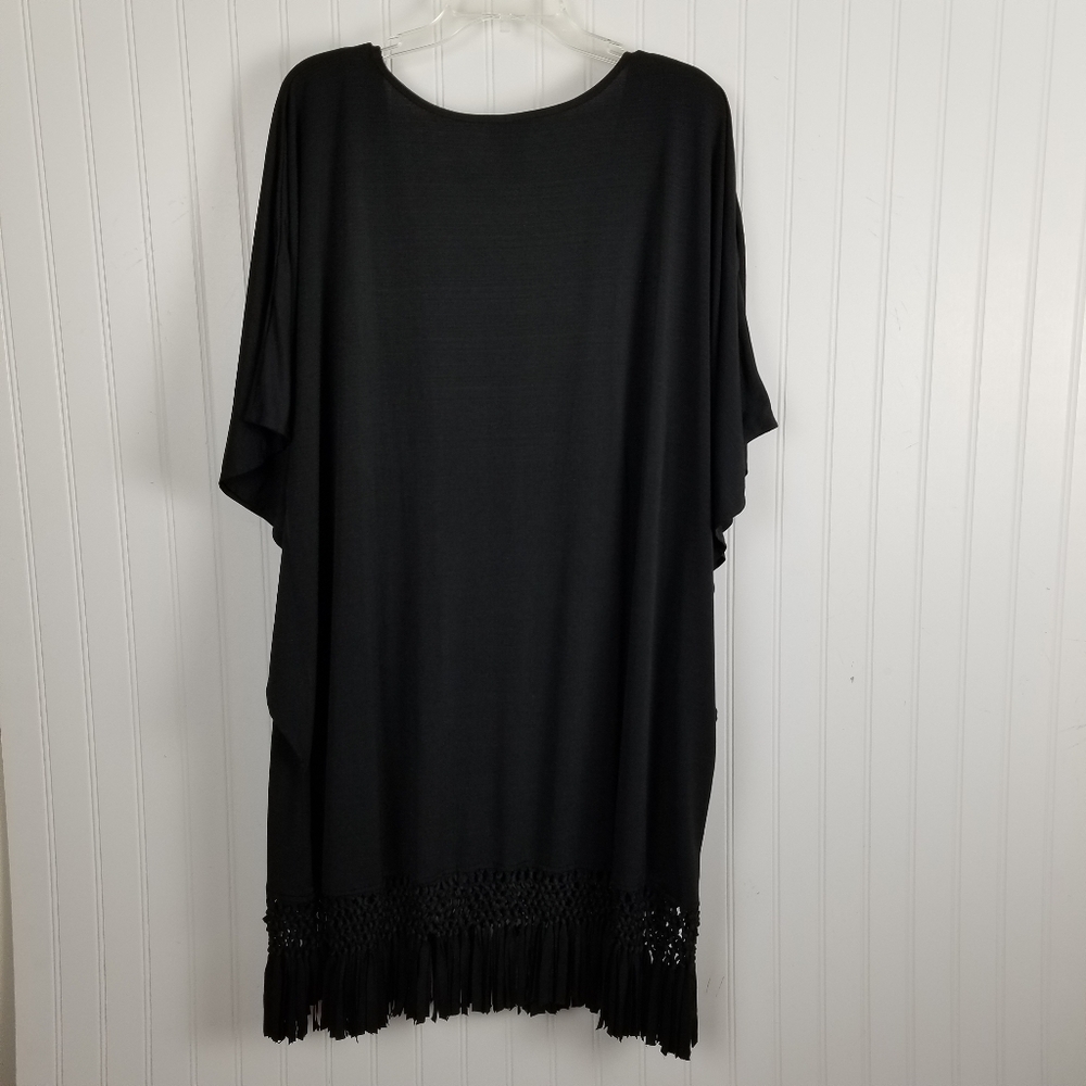 Dotti Womens Mini Dress Braided Fringe Hem Scoop Neck Black Cover Up Tunic Sz 2X - Picture 5 of 10